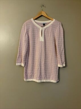 St. John Sport by Marie Gray Sweater Women's Medium Pink White 3/4 Sleeves Wool